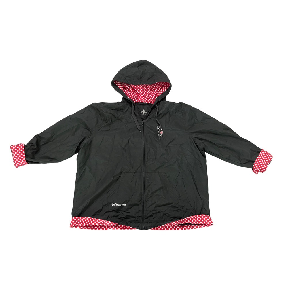Disney Parks Minnie Mouse Windbreaker Womens 2X Black Red Polka Dot Disney World